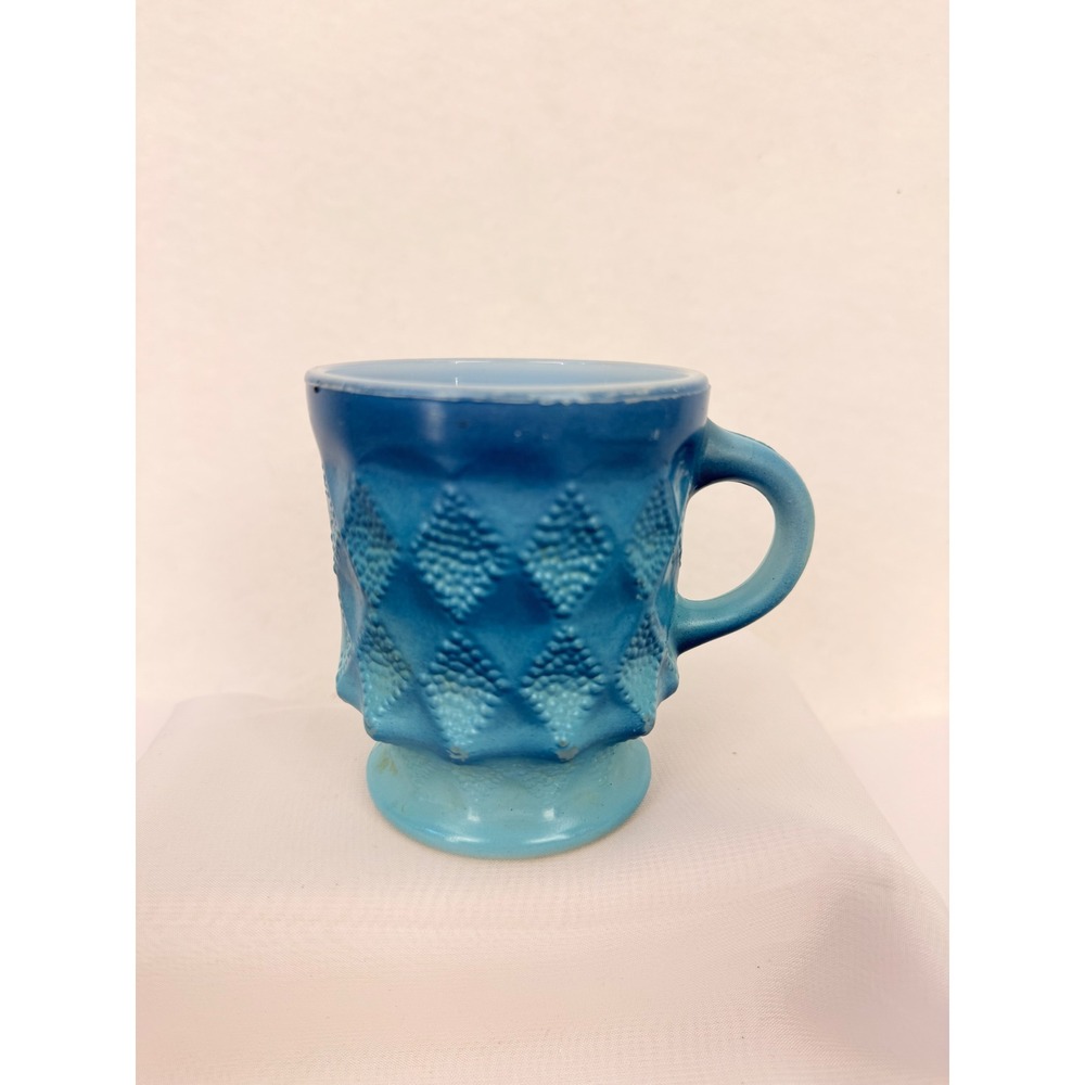 Vintage Fire-King Kimberly Blue Diamond Milk Glass Mug Anchor Hocking Footed